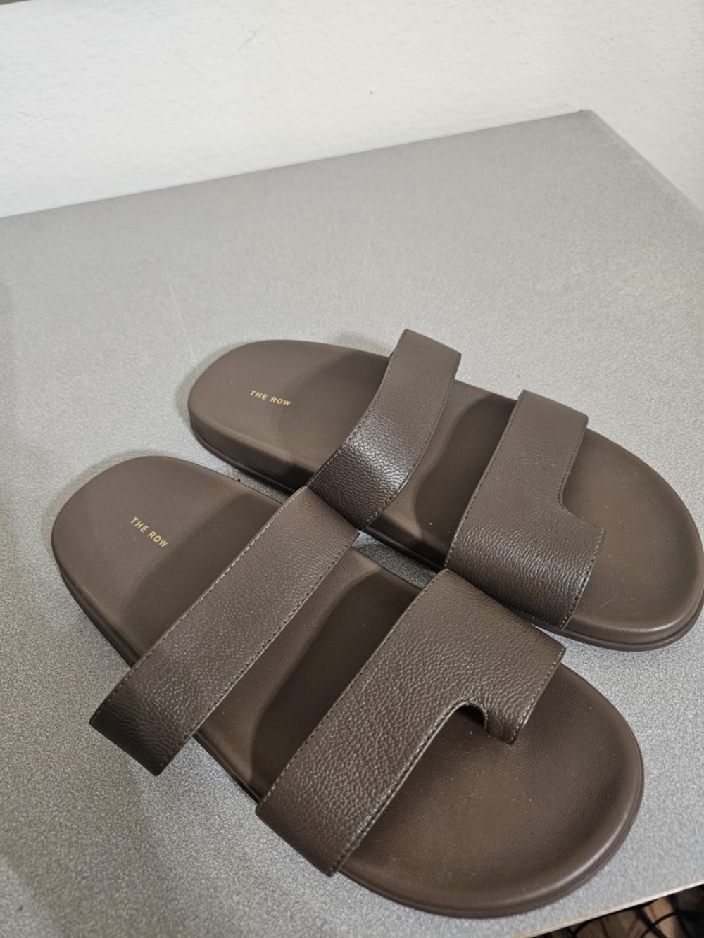 The Row Women’s Brown Double-Strap Leather Slide Sandals - Picture 4 of 4
